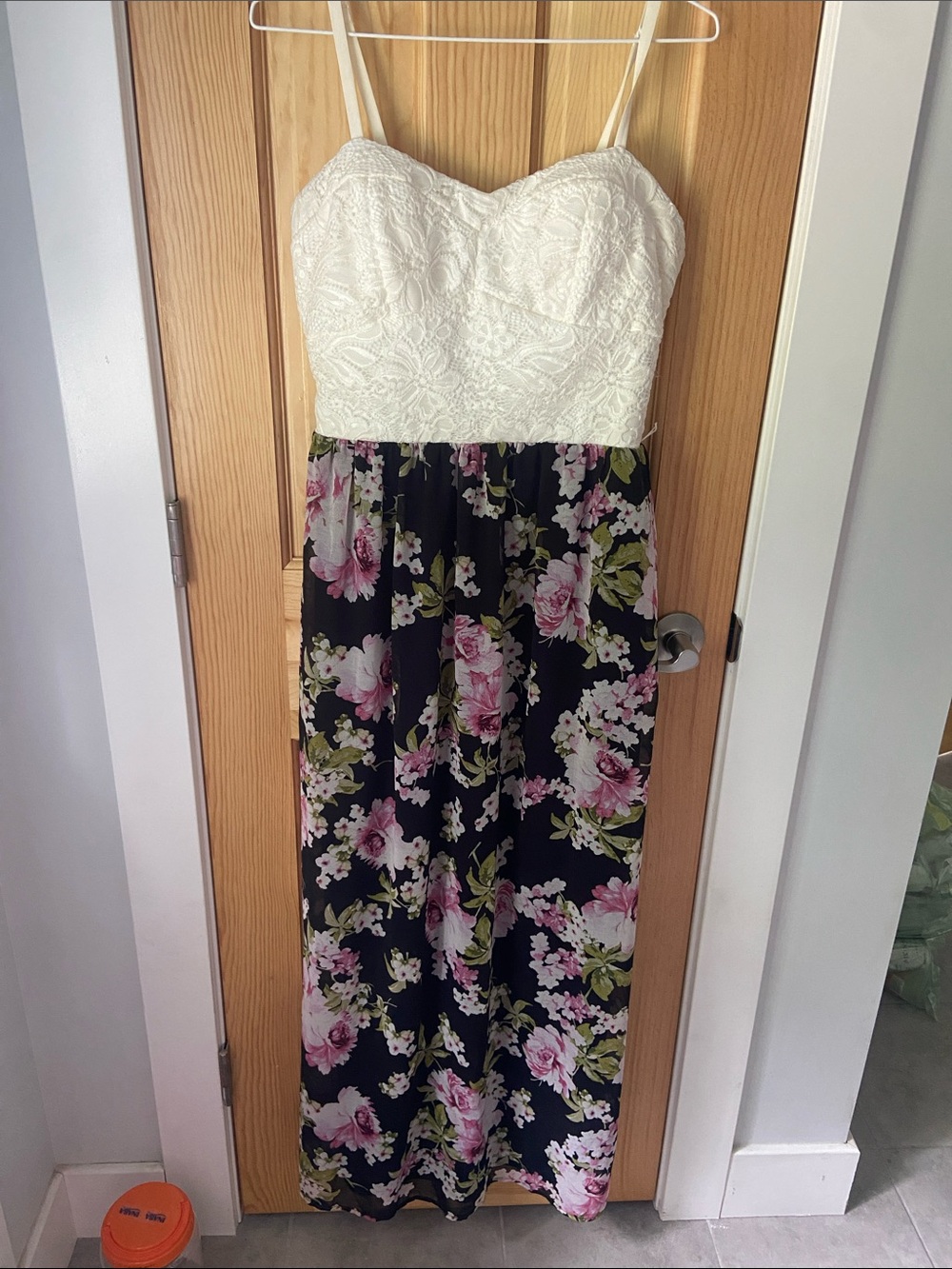 Lily Rose White Lace Bodice Floral Maxi Dress - Black/Pink/Green